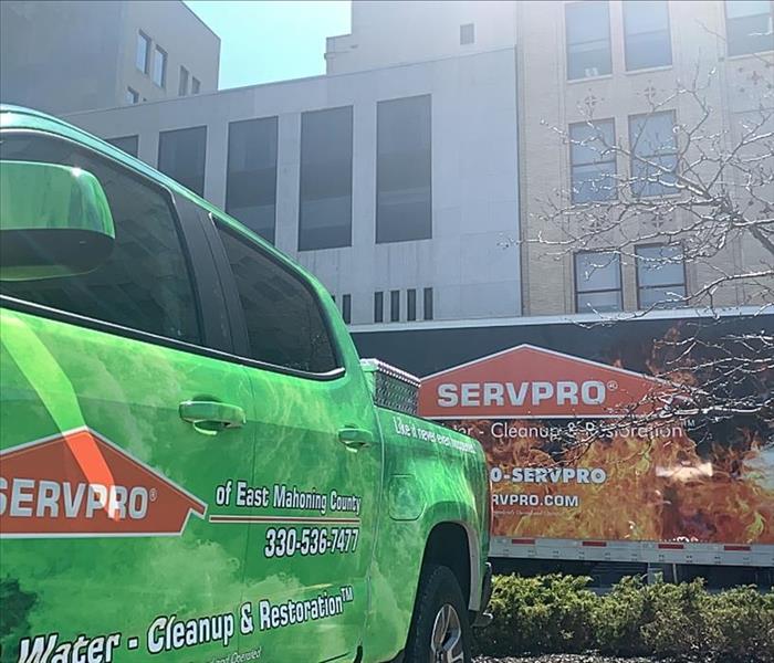 image of SERVPRO Disaster Recovery Team trailer and parks parked in Downtown Youngstown
