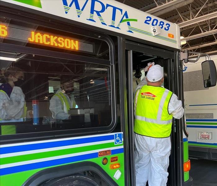 SERVPRO Team Dobson crew works to clean WRTA bus after fire