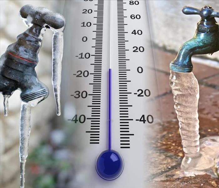image of dropping thermostat temperatures and frozen water coming out of hose nossle